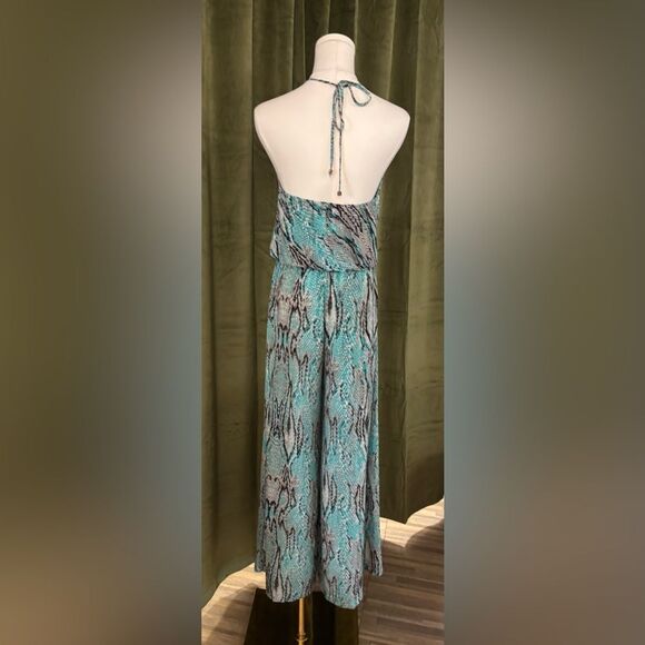 VIX Paula Hermanny 100% silk Stylish  teal Snake Print Jumpsuit, XS - Picture 3 of 9